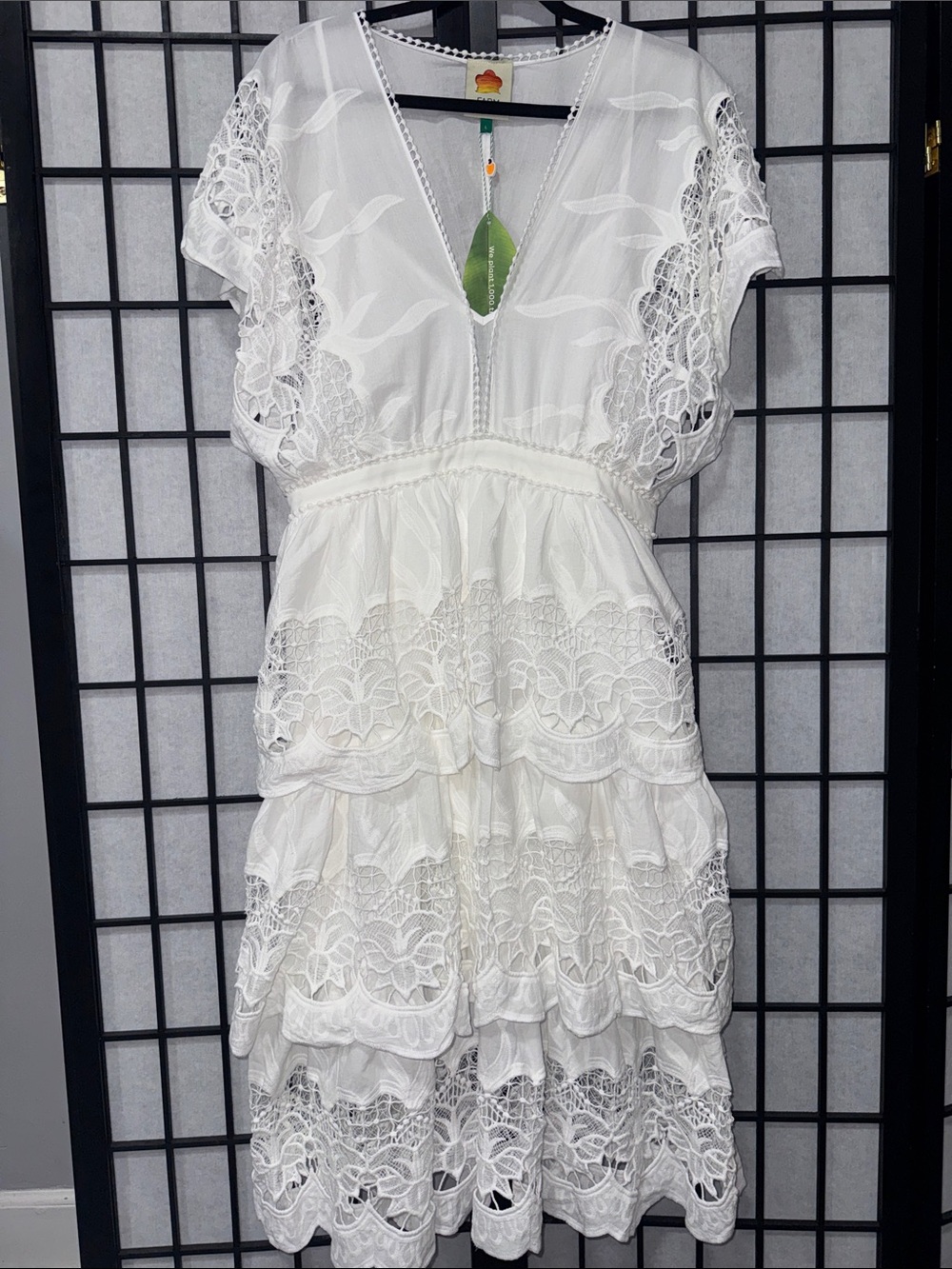 πΏβ¨ FARM Rio size L Off-White Richelieu Midi Dress β¨πΏ - Picture 7 of 12